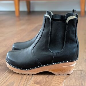 Black Platform Chelsea Ankle Boots with Stud Detail